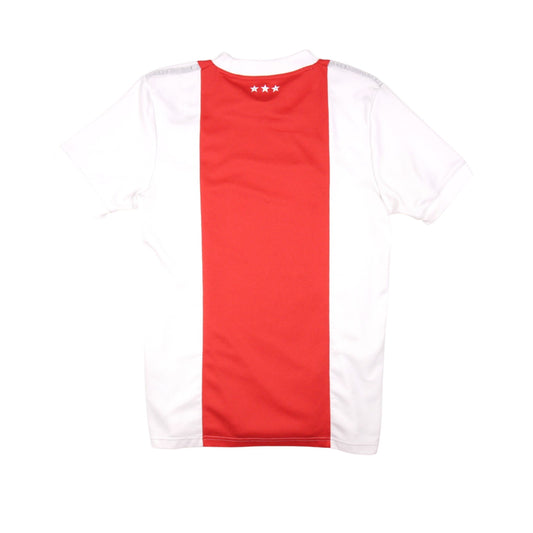 Ajax 2021/22 home shirt rear view showing centre stripe and three stars