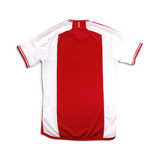 Ajax 2023/24 home shirt, back view, plain red and white