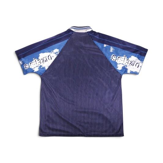 Lazio 1996/98 away shirt back view showing navy pinstripe pattern