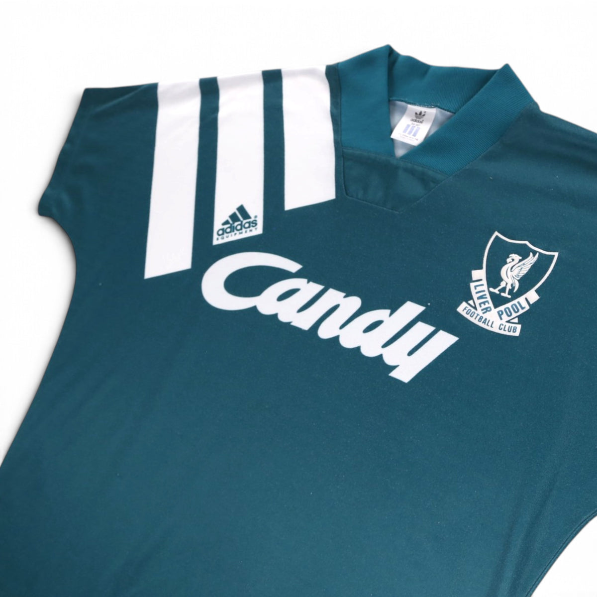 Close-up of collar and adidas label on the 1991/92 Liverpool away shirt