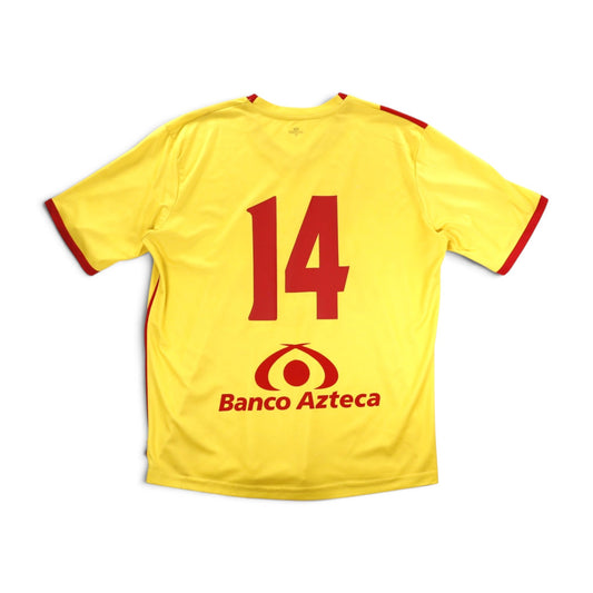 Back of Monarcas Morelia shirt with number 14 and Banco Azteca sponsor