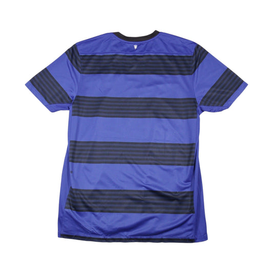 2011/12 Manchester United away shirt back view showing blue and black hoops