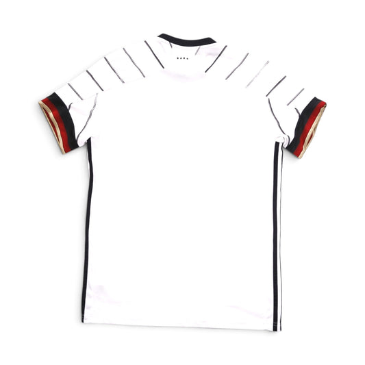 2020/21 Germany home shirt back view, plain white with striped sleeve cuffs