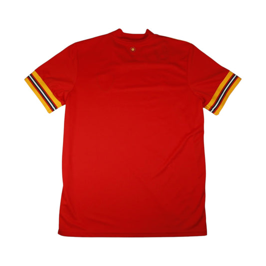 Back of red Wales adidas home shirt with yellow sleeve trim