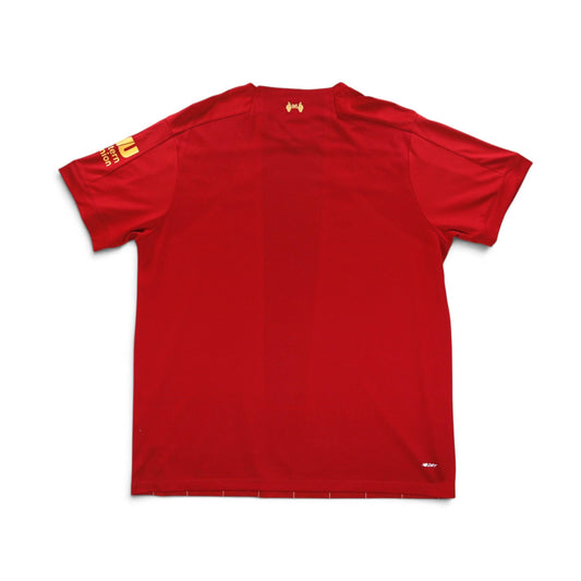 2019/20 Liverpool home shirt back, showing plain red body and '96' emblem on the collar