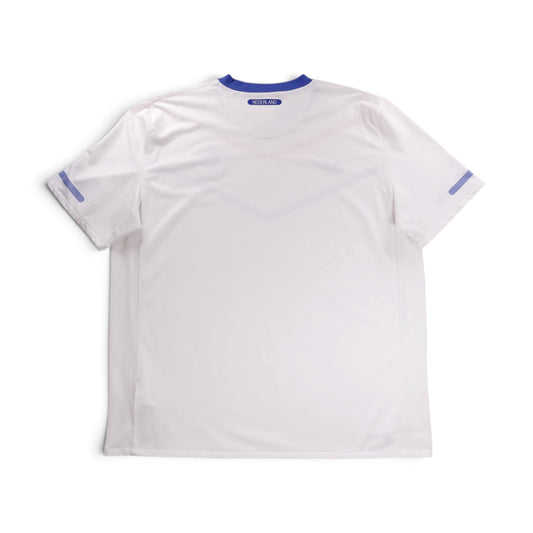 Back of white Netherlands away shirt showing 'NEDERLAND' text beneath the collar