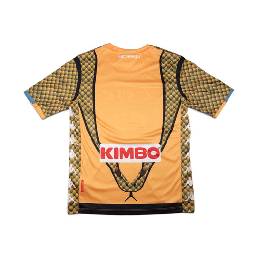 2018/19 Napoli goalkeeper shirt back view showing Kimbo sponsor and snake-scale design