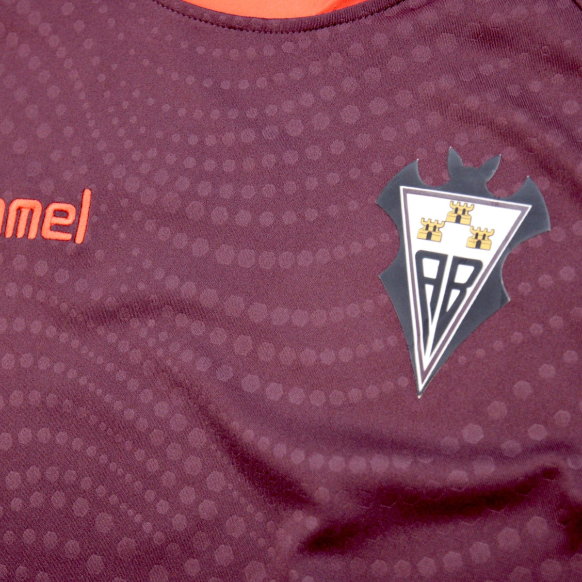 Close-up of the hummel logo and Albacete Balompié crest on the chest