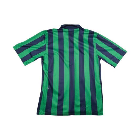 Leeds United third shirt back, green and navy vertical stripes