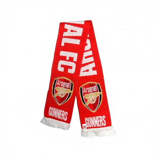 Forever Vintage Arsenal Gunners red and white jacquard knit football scarf with team crest and fringe detail