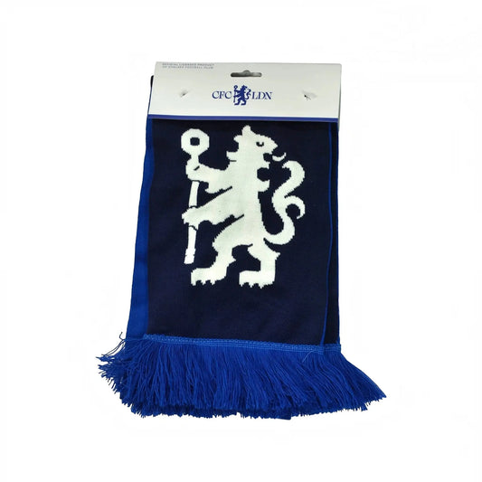 Forever Vintage Chelsea FC Nero scarf in navy blue with a white lion crest and fringed ends in original packaging