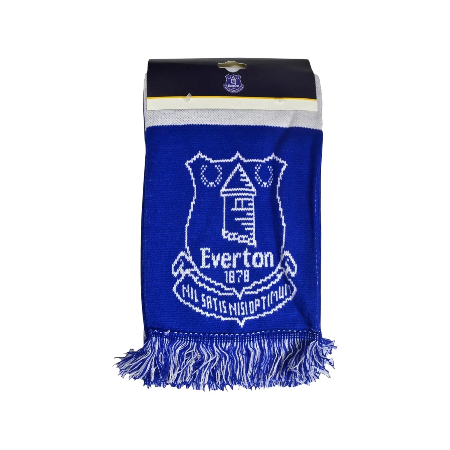 Forever Vintage Everton bar scarf in blue and white with the club crest and tasseled ends