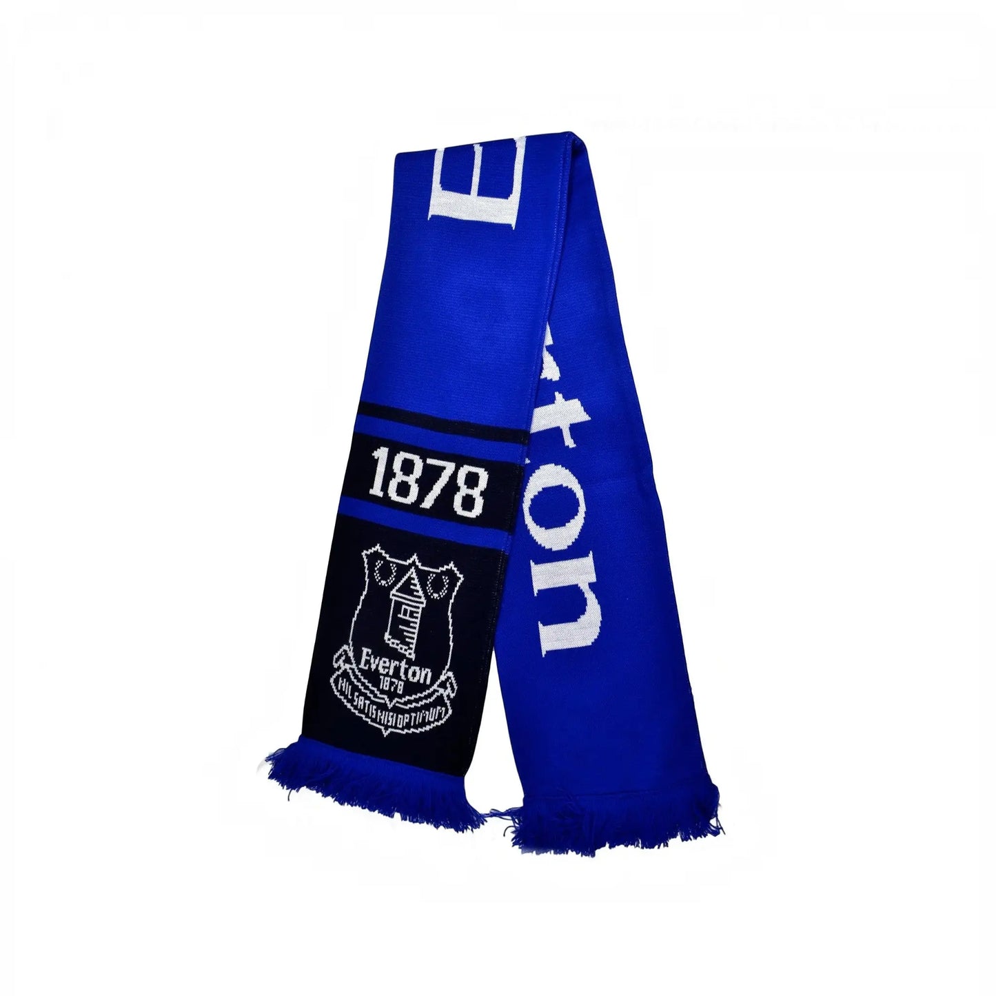 Forever Vintage Everton Jacquard Nero scarf in royal blue and black with white club crest and 1878 text detail