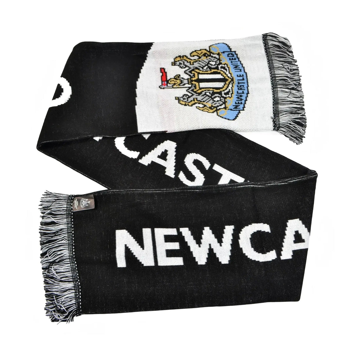 Forever Vintage Newcastle United diagonal football scarf in black and white with club crest and fringed ends