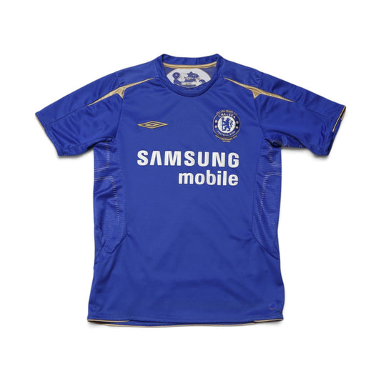 Front view of 2005-06 Chelsea home shirt with Samsung Mobile sponsor and Centenary crest