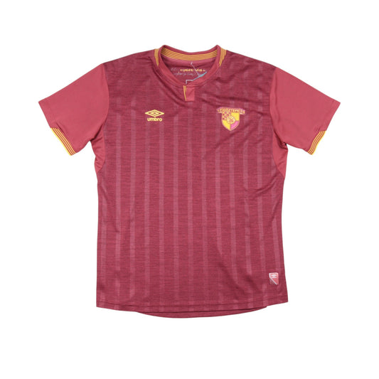 Front view of 2021/22 Göztepe SK Umbro third football shirt in maroon with pink sleeves