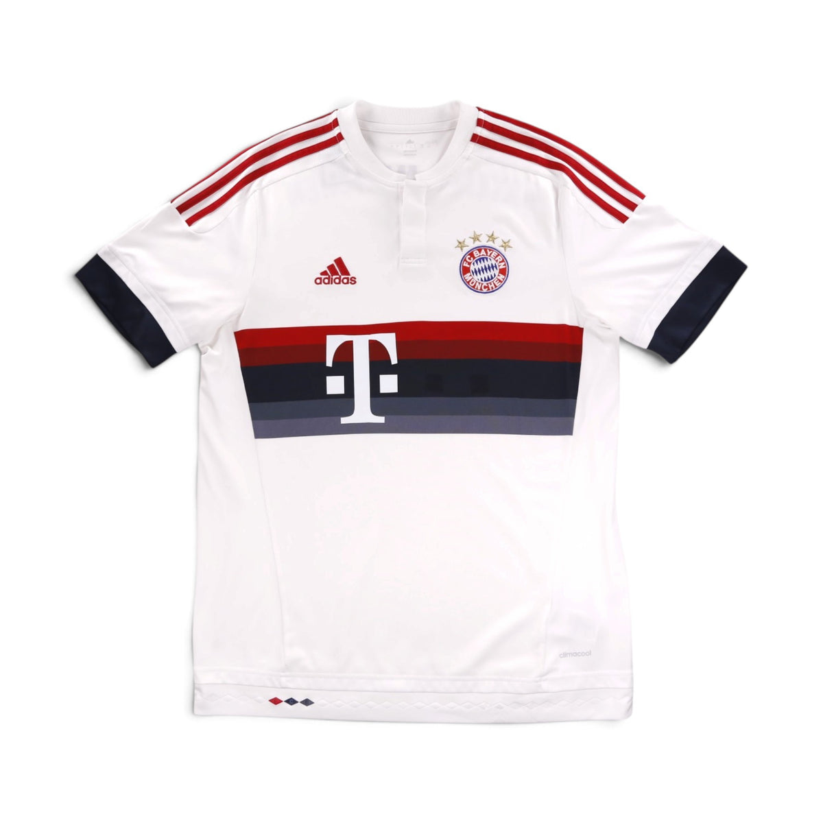 Bayern Munich 2015/16 away shirt front view showing adidas and Telekom branding