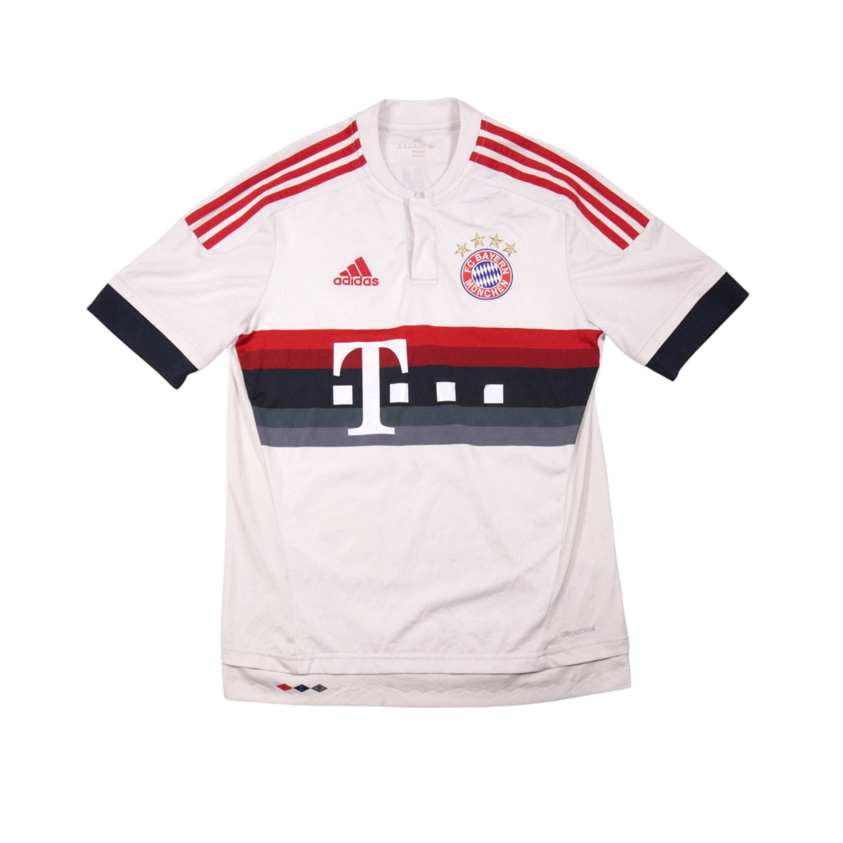 Bayern Munich 2015/16 away shirt front view with adidas and Telekom branding
