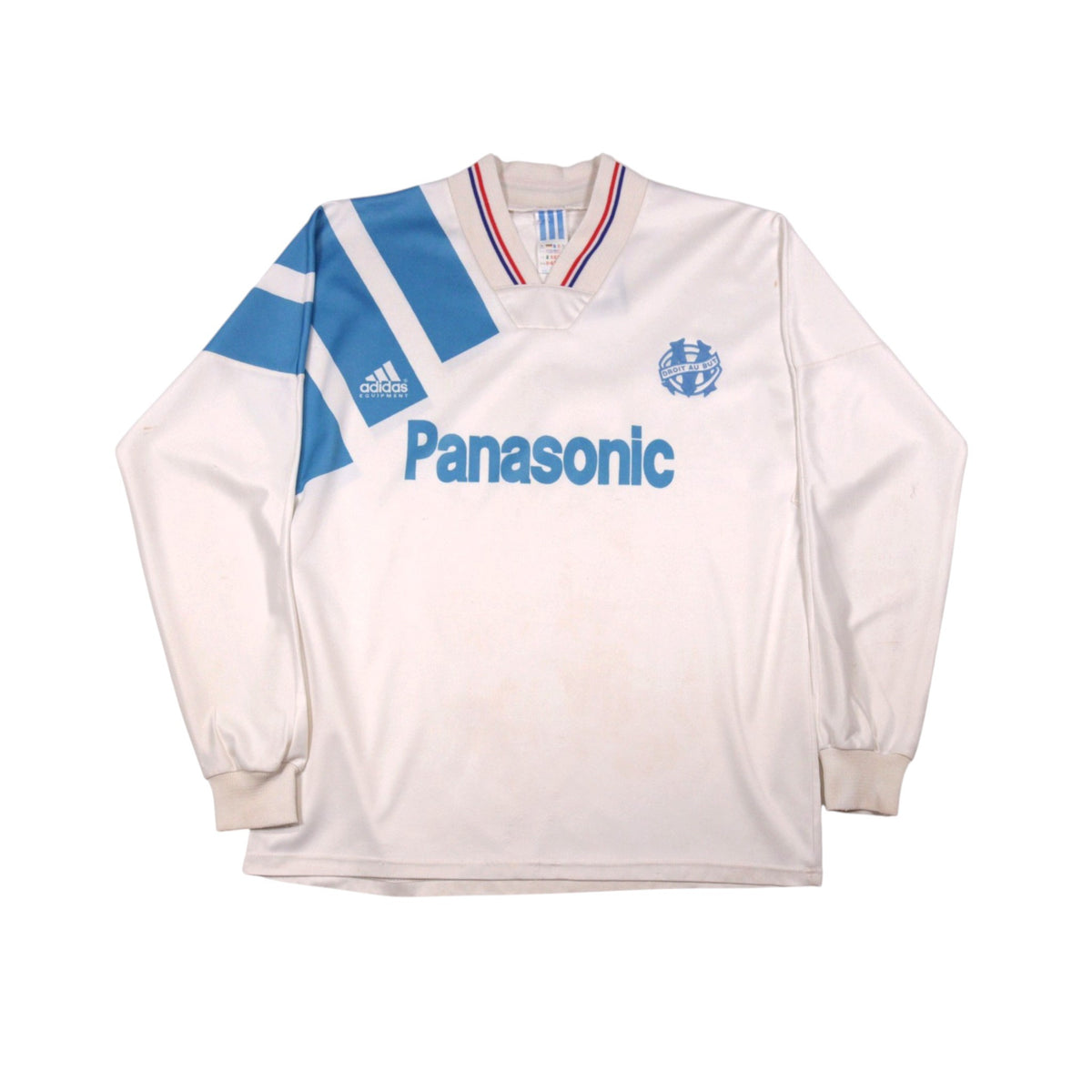 1992/93 Olympique Marseille home shirt front, adidas Equipment, Panasonic sponsor