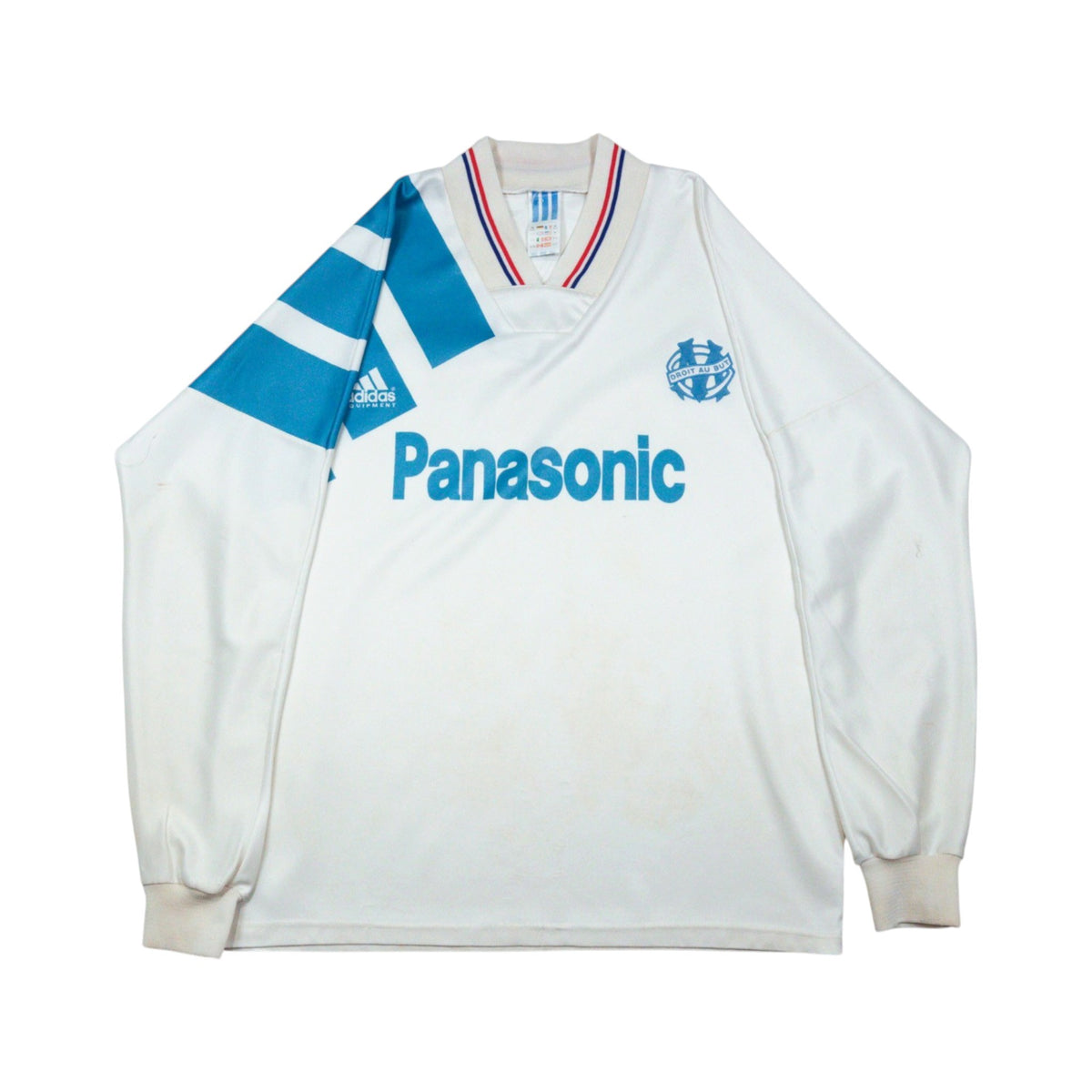 1992/93 Olympique Marseille home shirt front, adidas Equipment, Panasonic sponsor