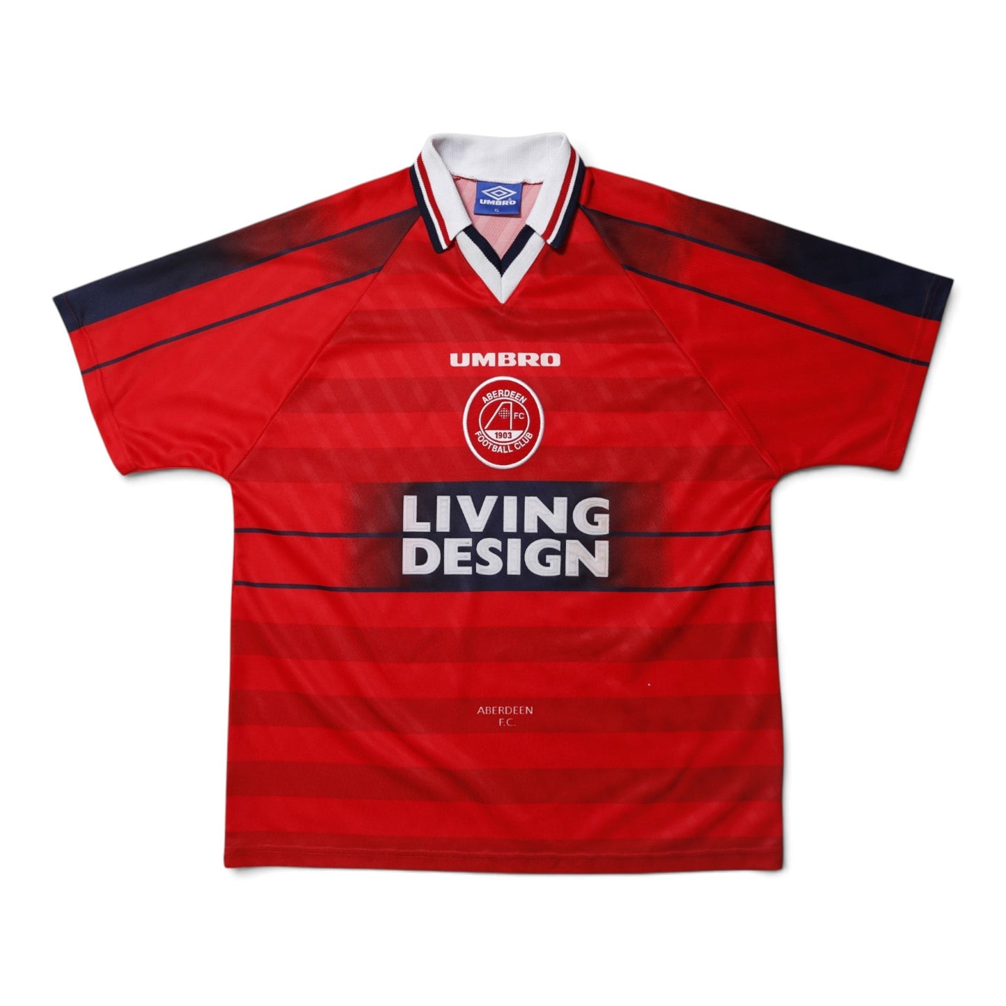 1996/97 Aberdeen home shirt back view showing Living Design sponsor and crest