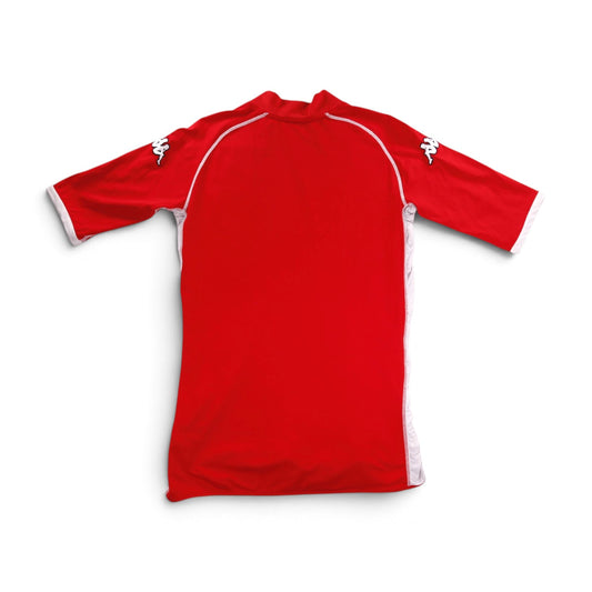 Wales 2002/04 home shirt back view, red with white trim and Kappa logo on sleeves