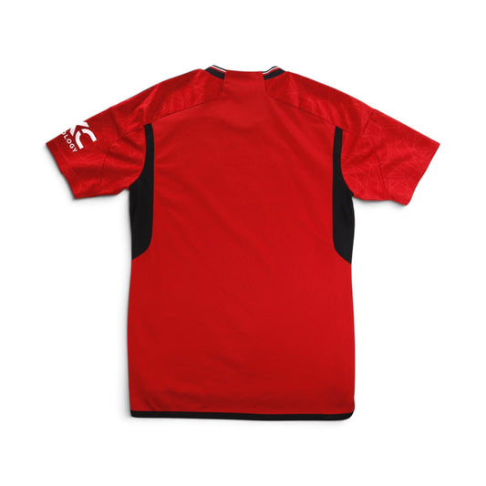 Manchester United 2023/24 home shirt back view in red and black