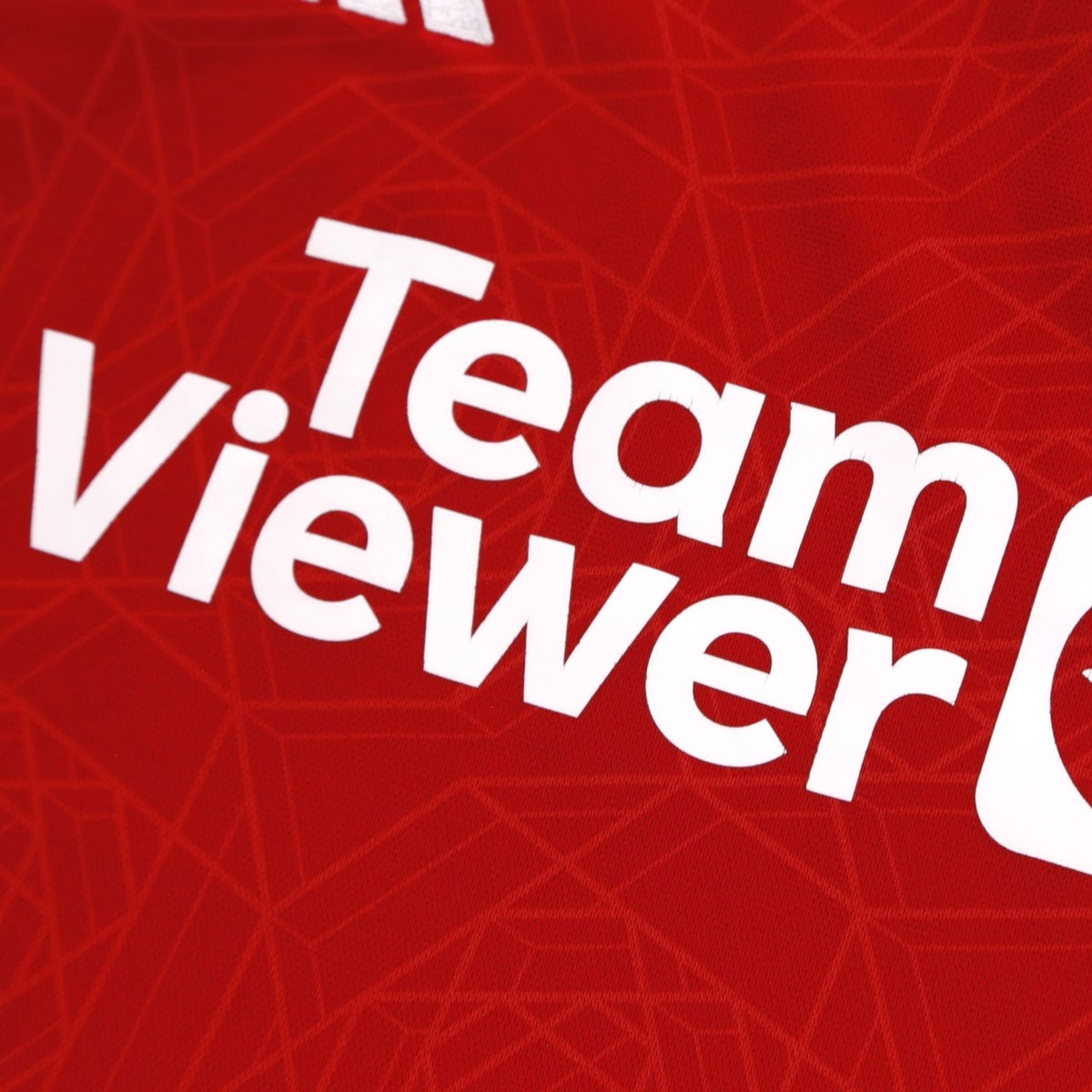 Close-up of TeamViewer sponsor print on Manchester United shirt