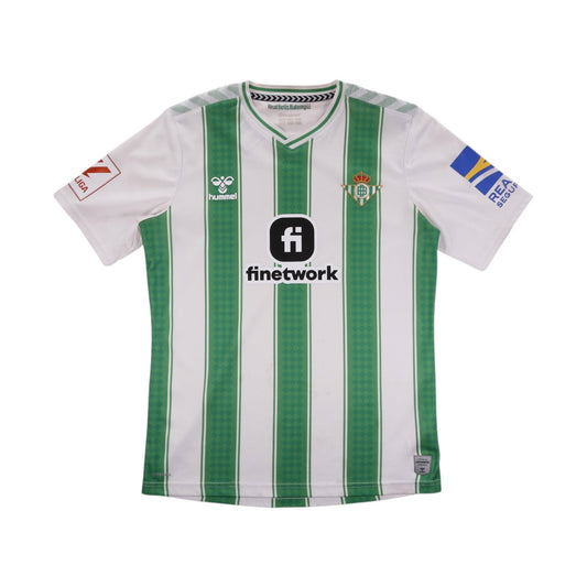 Front of 2023/24 Real Betis home shirt with finetwork sponsor and hummel logo