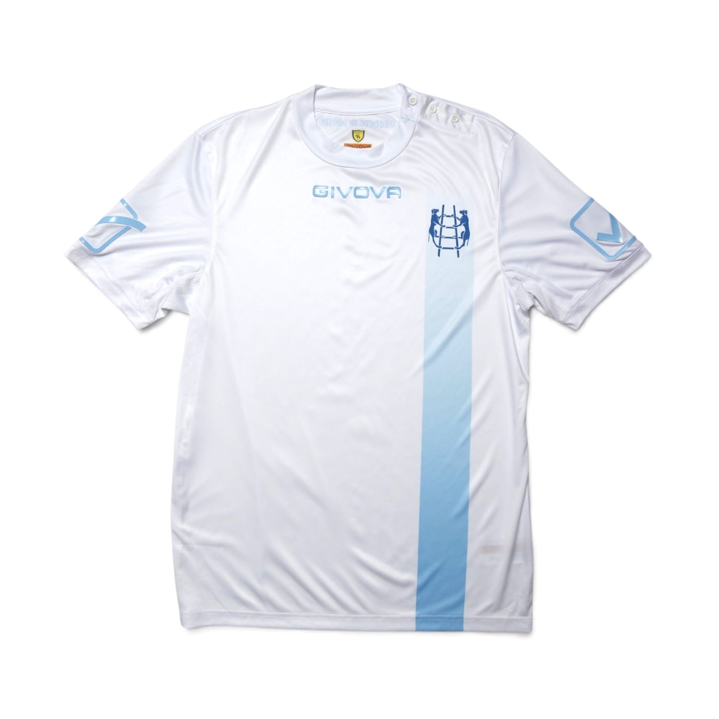 Chievo Verona 2017/18 away shirt back view showing Givova branding and blue stripe