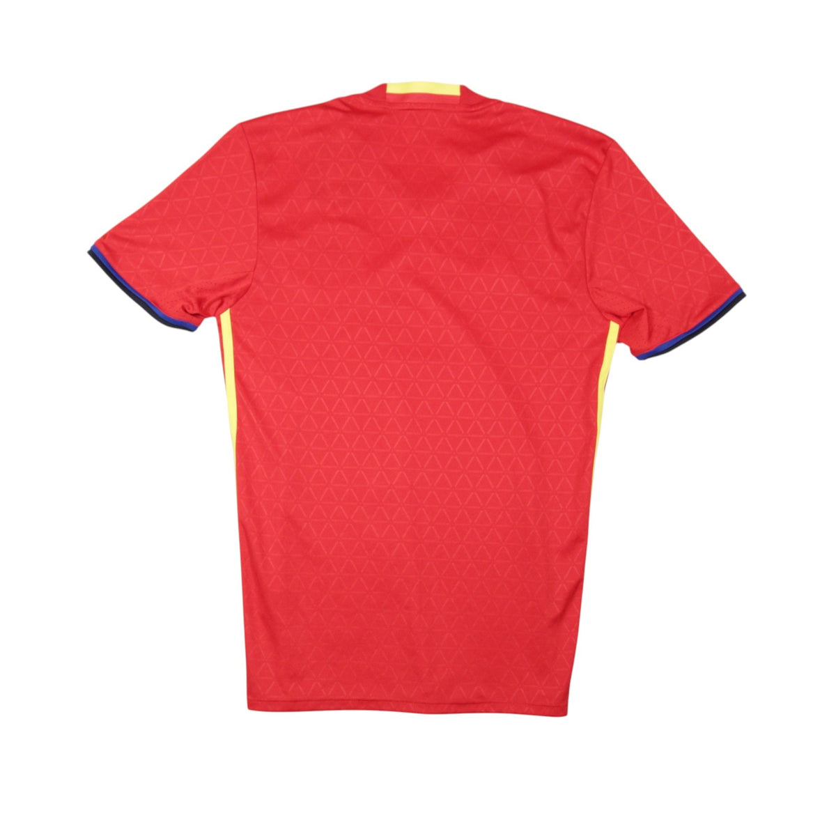 Back view of 2016/17 Spain home football shirt, plain red with yellow side panel