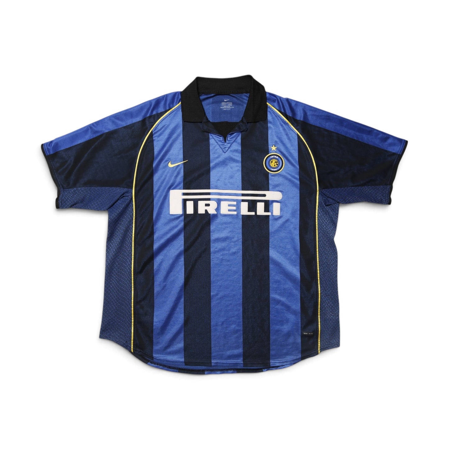 Inter Milan 2001-02 home shirt laid flat, front view showing full design