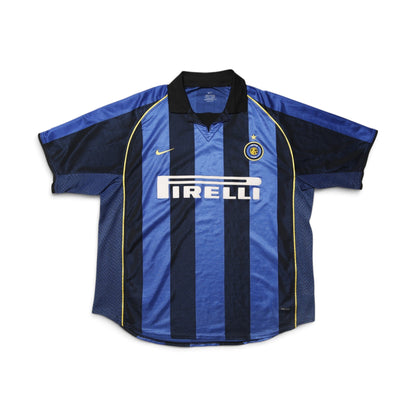 Inter Milan 2001-02 home shirt laid flat, front view showing full design