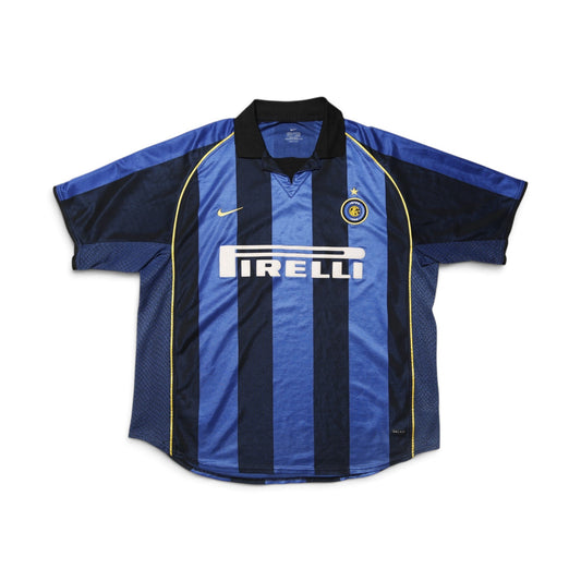 Inter Milan 2001-02 home shirt laid flat, front view showing full design