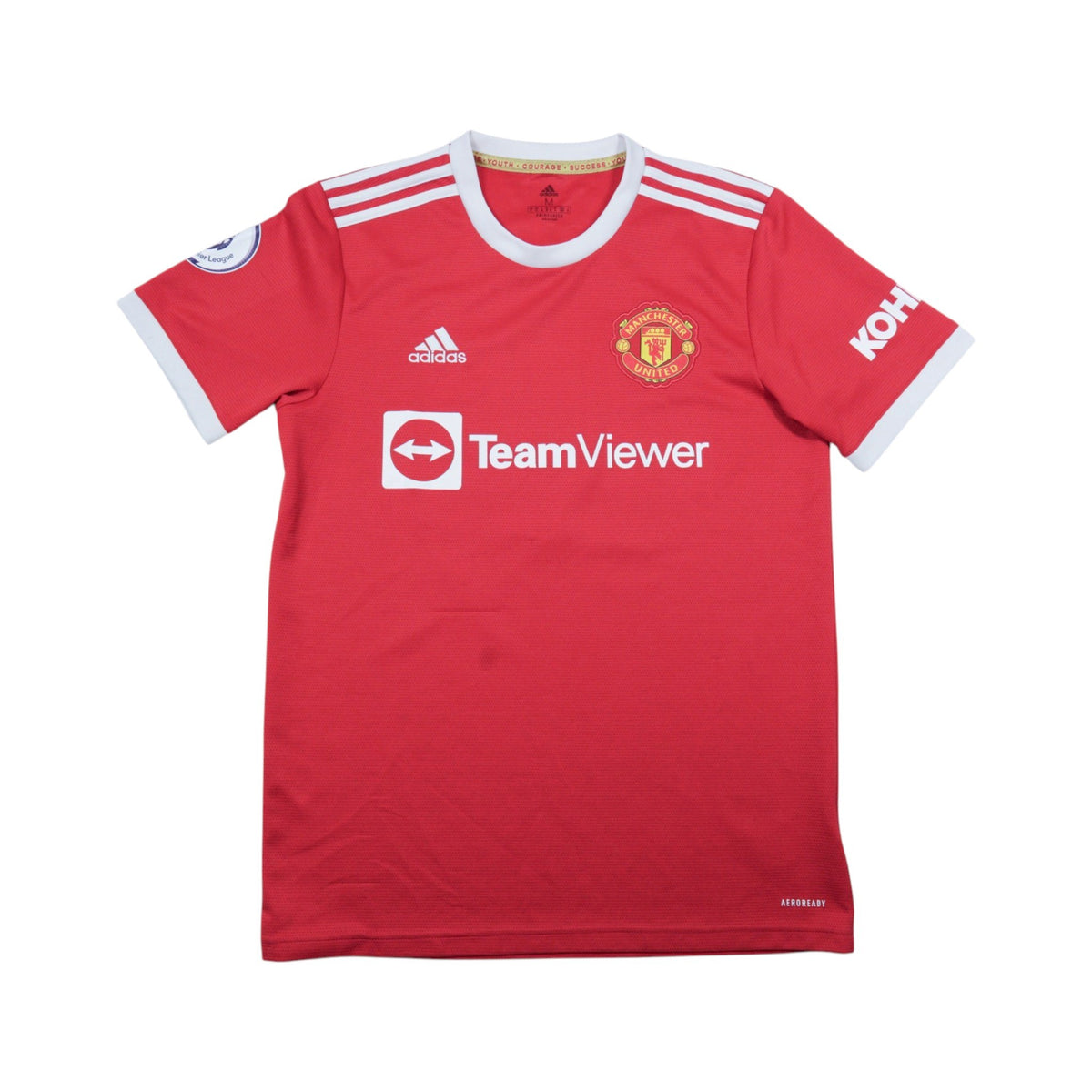 Manchester United 2021/22 home shirt front with TeamViewer sponsor and adidas logo