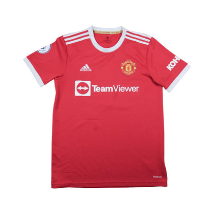 Manchester United 2021/22 home shirt front with TeamViewer sponsor and adidas logo