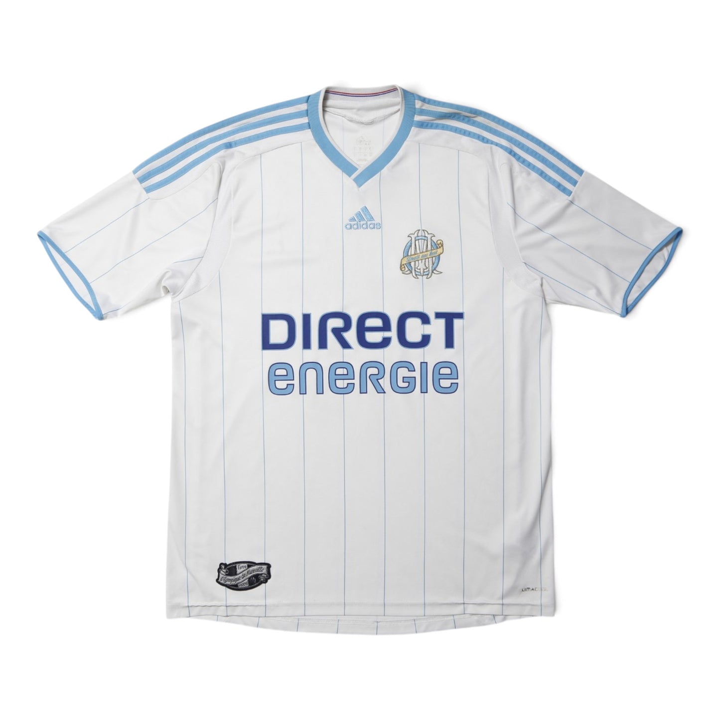 Front view of Olympique de Marseille home shirt with Direct Energie sponsor