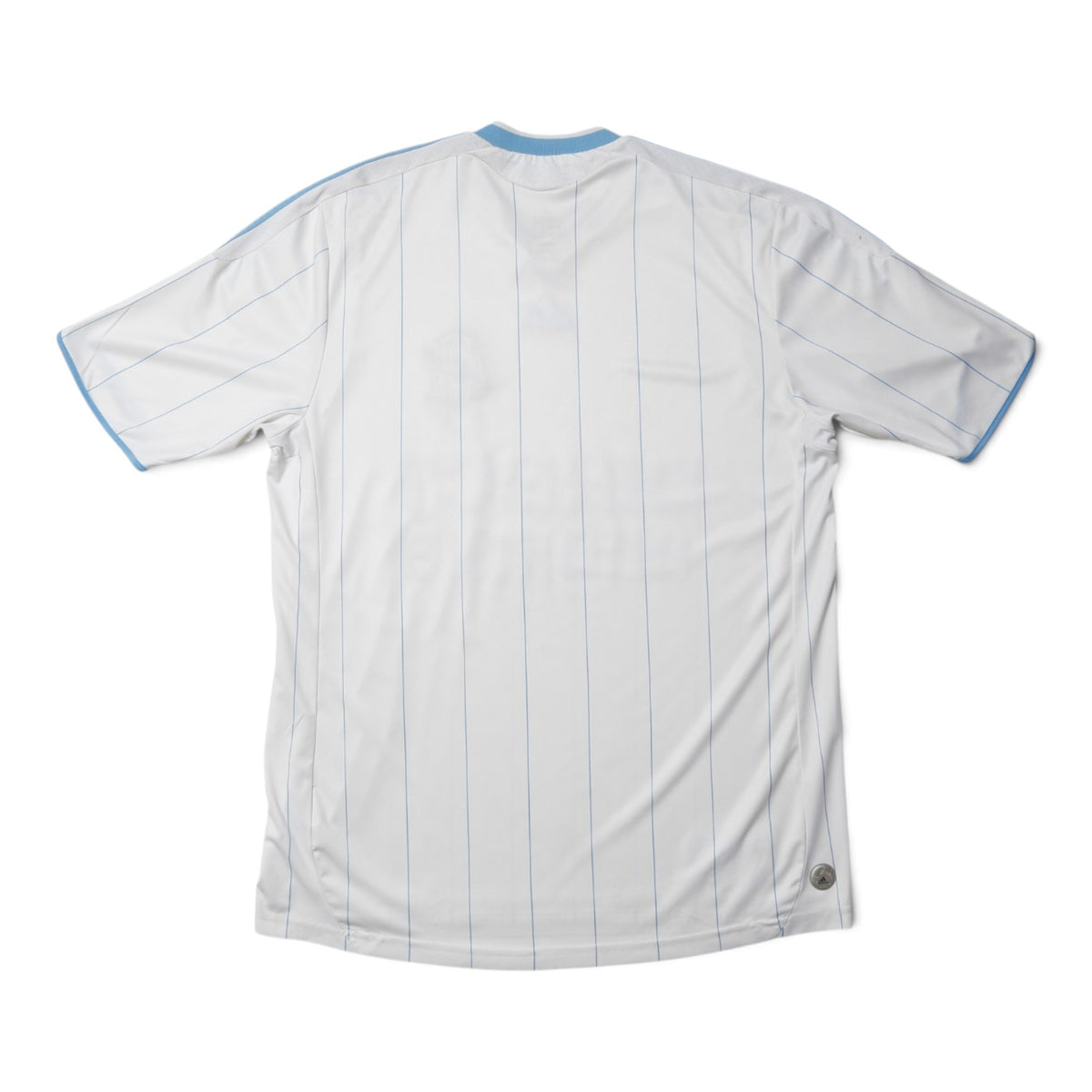 Back view of Olympique de Marseille home shirt showing pinstripe design
