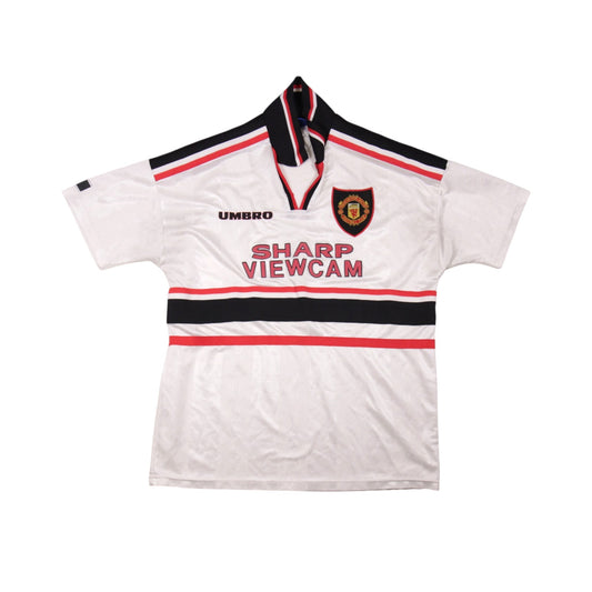 Front view of 1997-98 Manchester United away shirt by Umbro with Sharp Viewcam sponsor