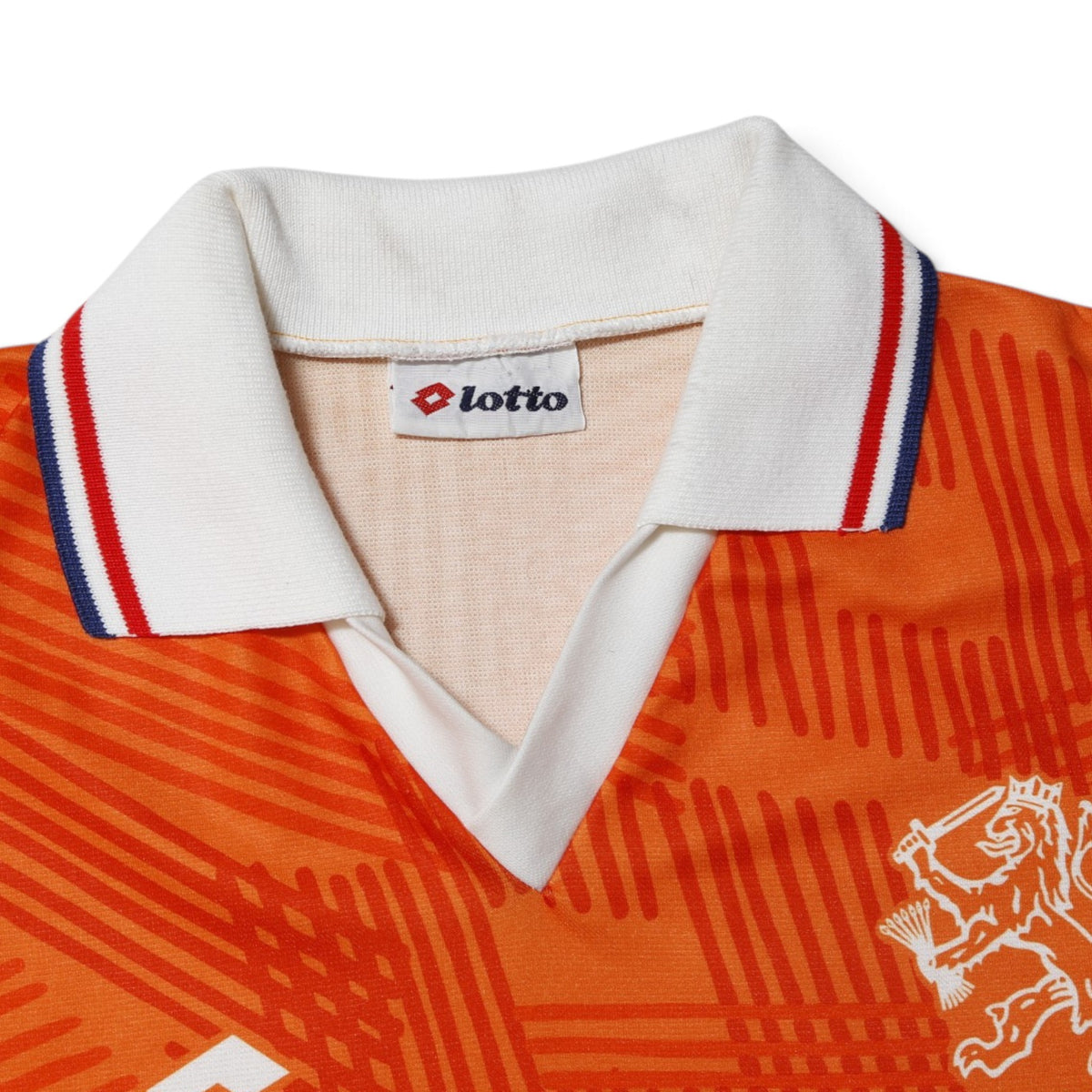 Netherlands 1992/94 home shirt collar and Lotto neck label close-up
