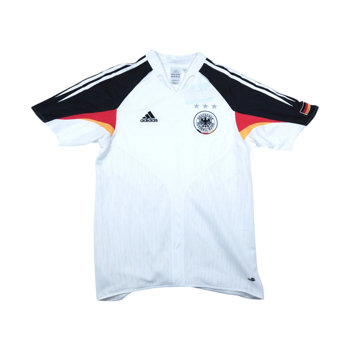 Germany 2004/05 home shirt front view, white with black sleeves and DFB crest