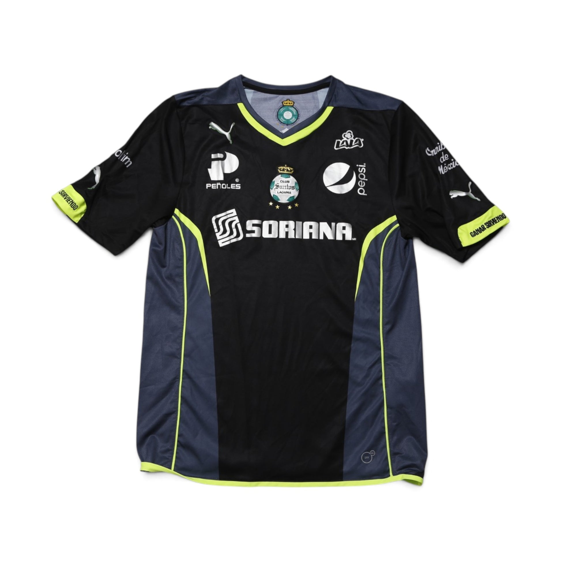 Santos Laguna 2015/16 away shirt front flat lay with sponsor logos