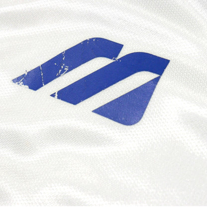 Close-up of the Mizuno logo printed on the chest