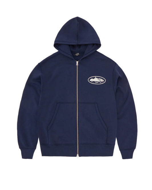 Corteiz Puff Print Zip Hoodie (Blue / Green / Navy)