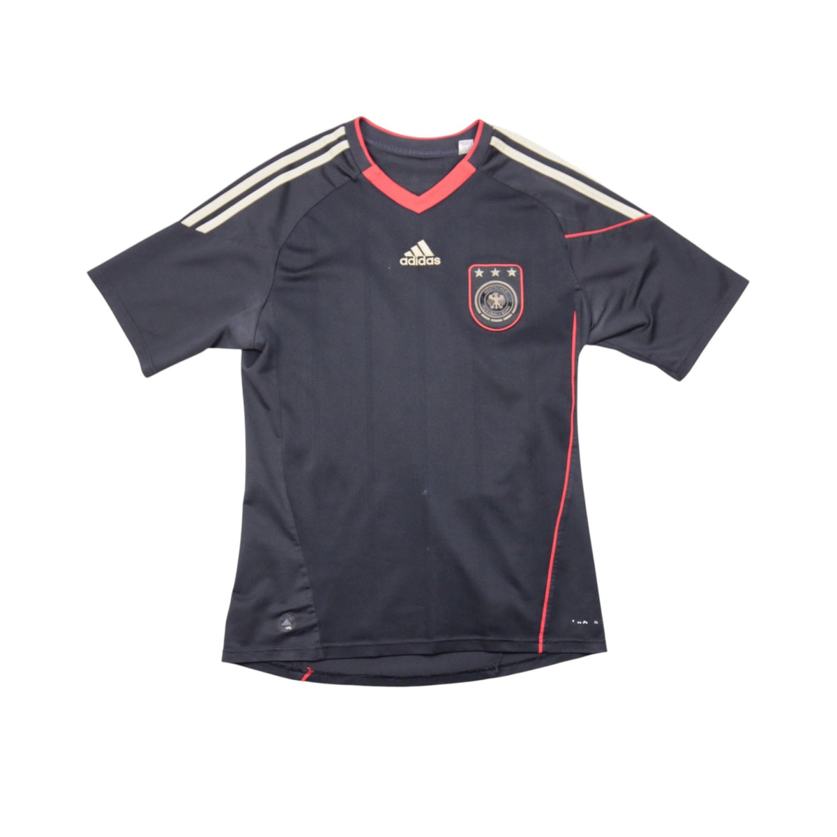 Front view of 2010/11 Germany away football shirt by adidas, black with cream and red trim