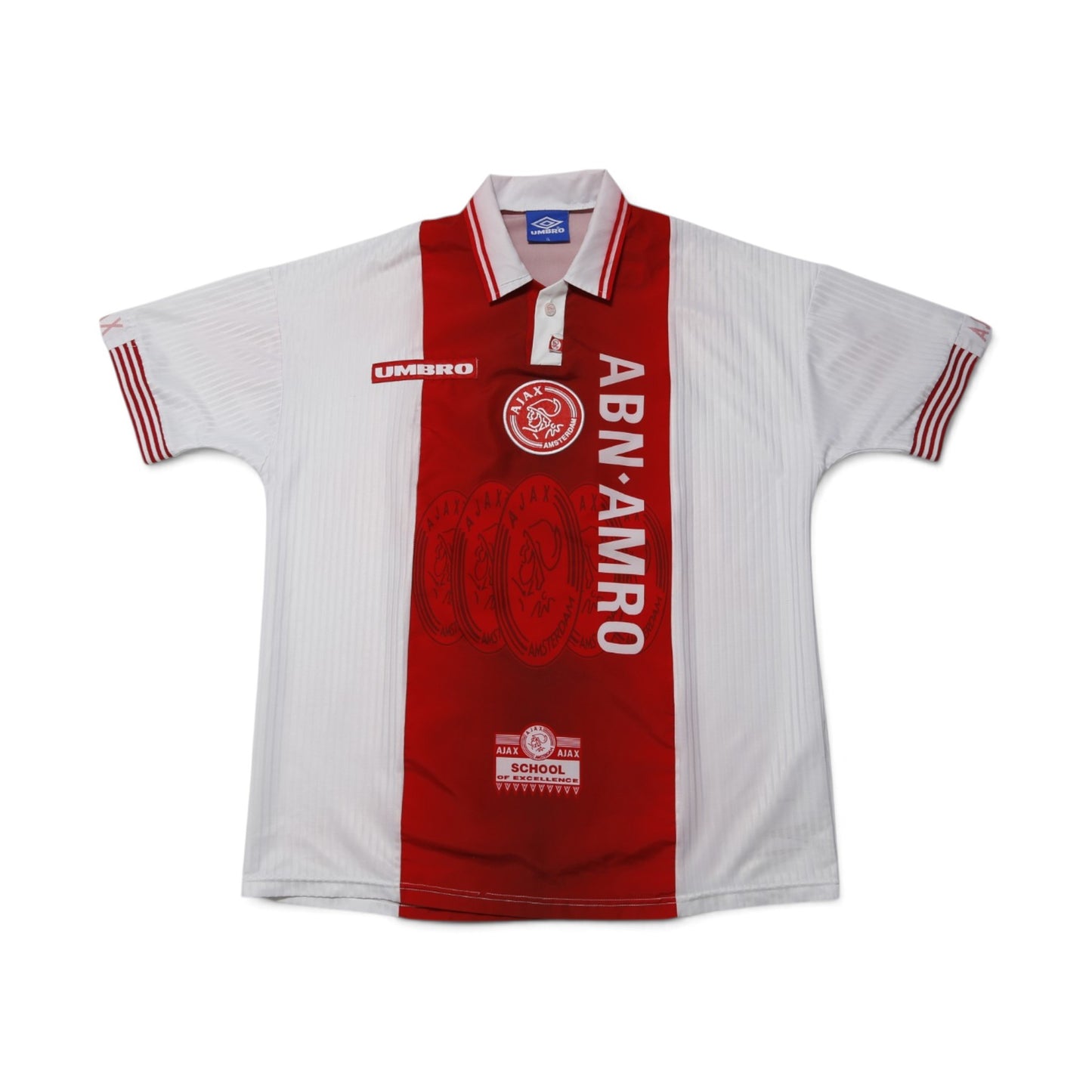 1997-98 Ajax home shirt front view with Umbro label and price tag