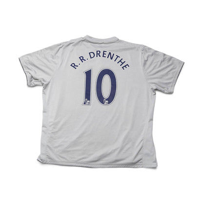 Close-up of Everton shirt back showing R.R. Drenthe #10 print with Premier League lion logos