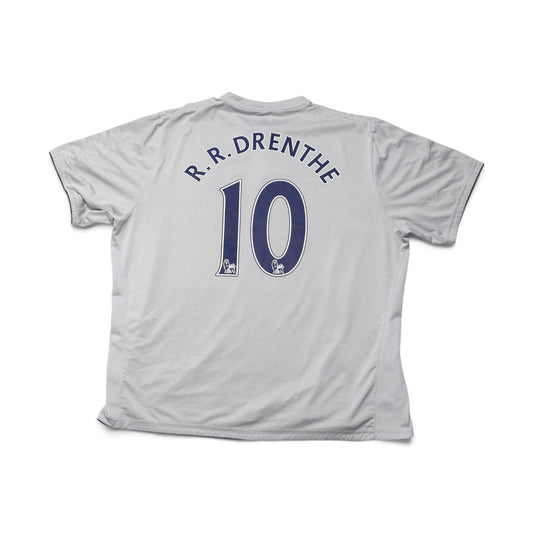 Close-up of Everton shirt back showing R.R. Drenthe #10 print with Premier League lion logos