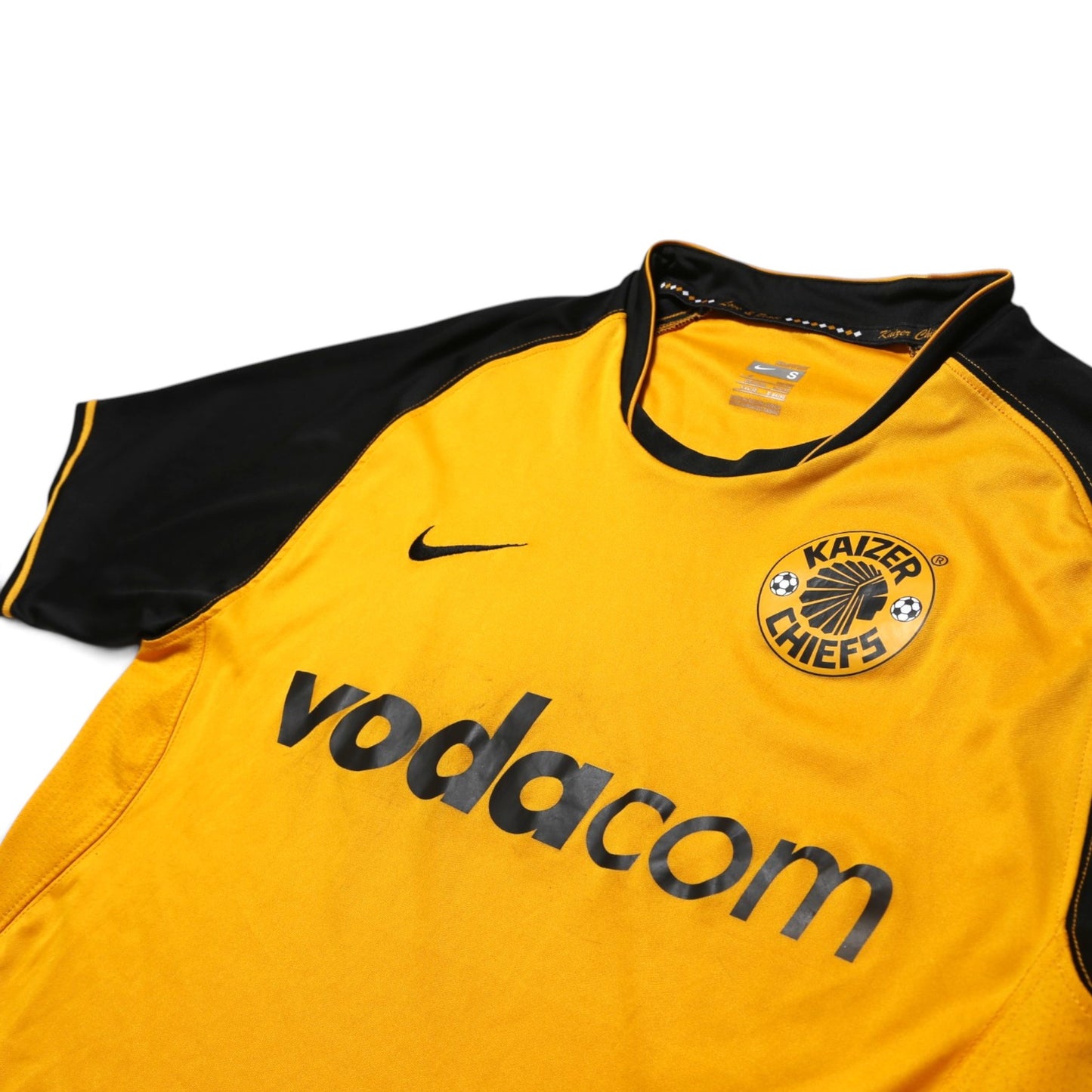 Kaizer Chiefs shirt label detail showing Nike size S tag