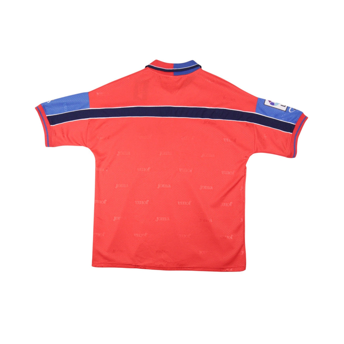 2000/01 Numancia home shirt back view showing plain red back with navy trim